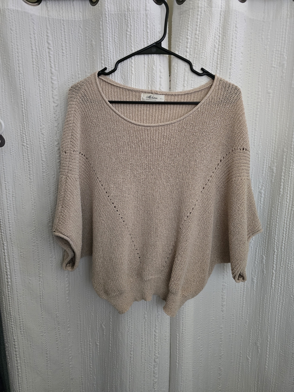 mahina Womens Large Lightweight Taupe Scoop Neck Knit Sweater